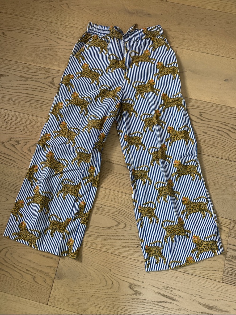 Girls Striped Blue & White WL Pants with Fun Leopard Print